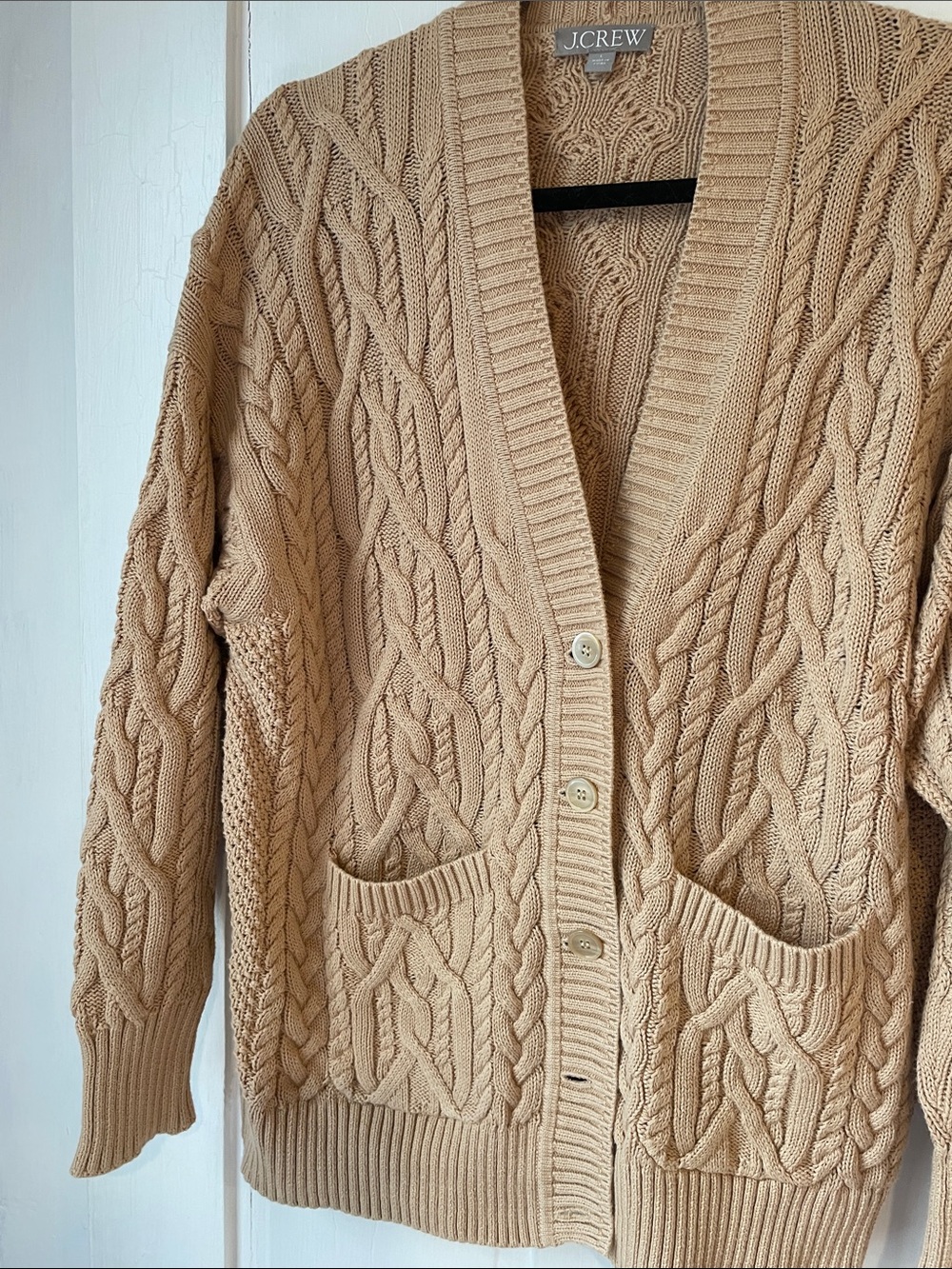 J. Crew Camel Cable-Knit Button-Front Cardigan